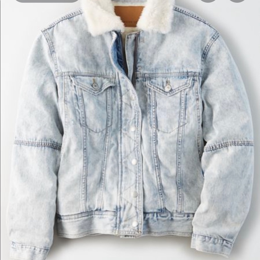 AE faux fur collar sherpa denim jacket